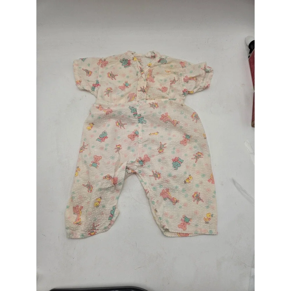 Vintage Pastel Animal Print Seersucker Pajama Set Size 1 Two Piece Sleepwear